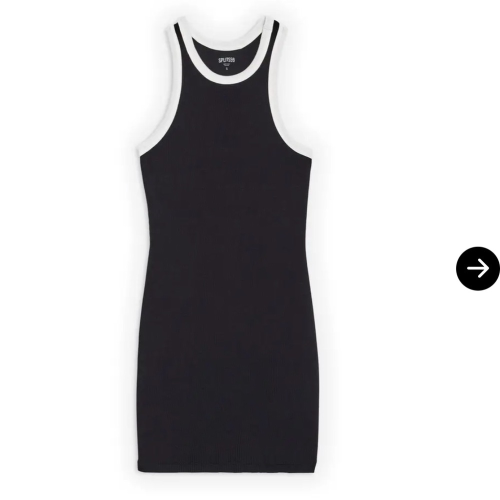 Splits59 Black & White Mini Dress “Kiki” Ribbed Racerback S